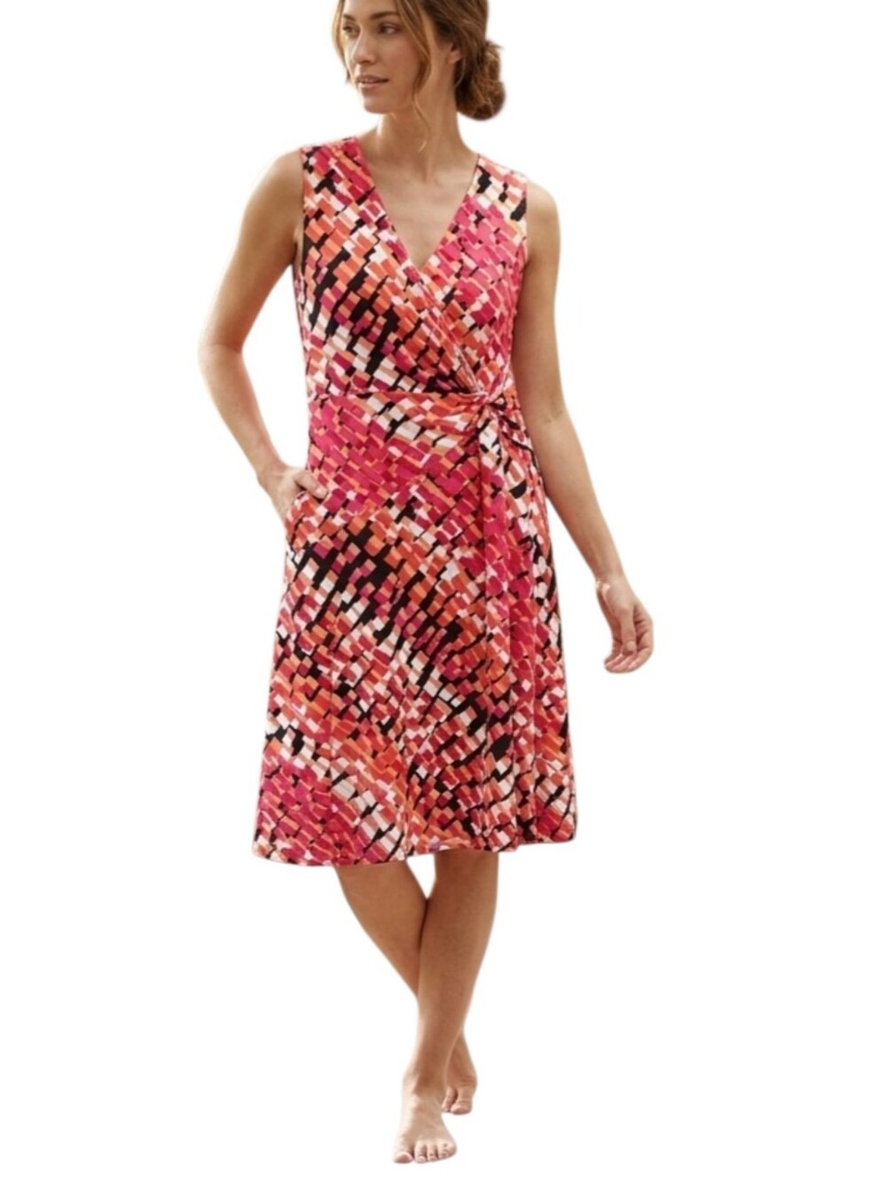 TravelSmith Sleeveless Faux Wrap Dress Made in USA Packable Midi size M